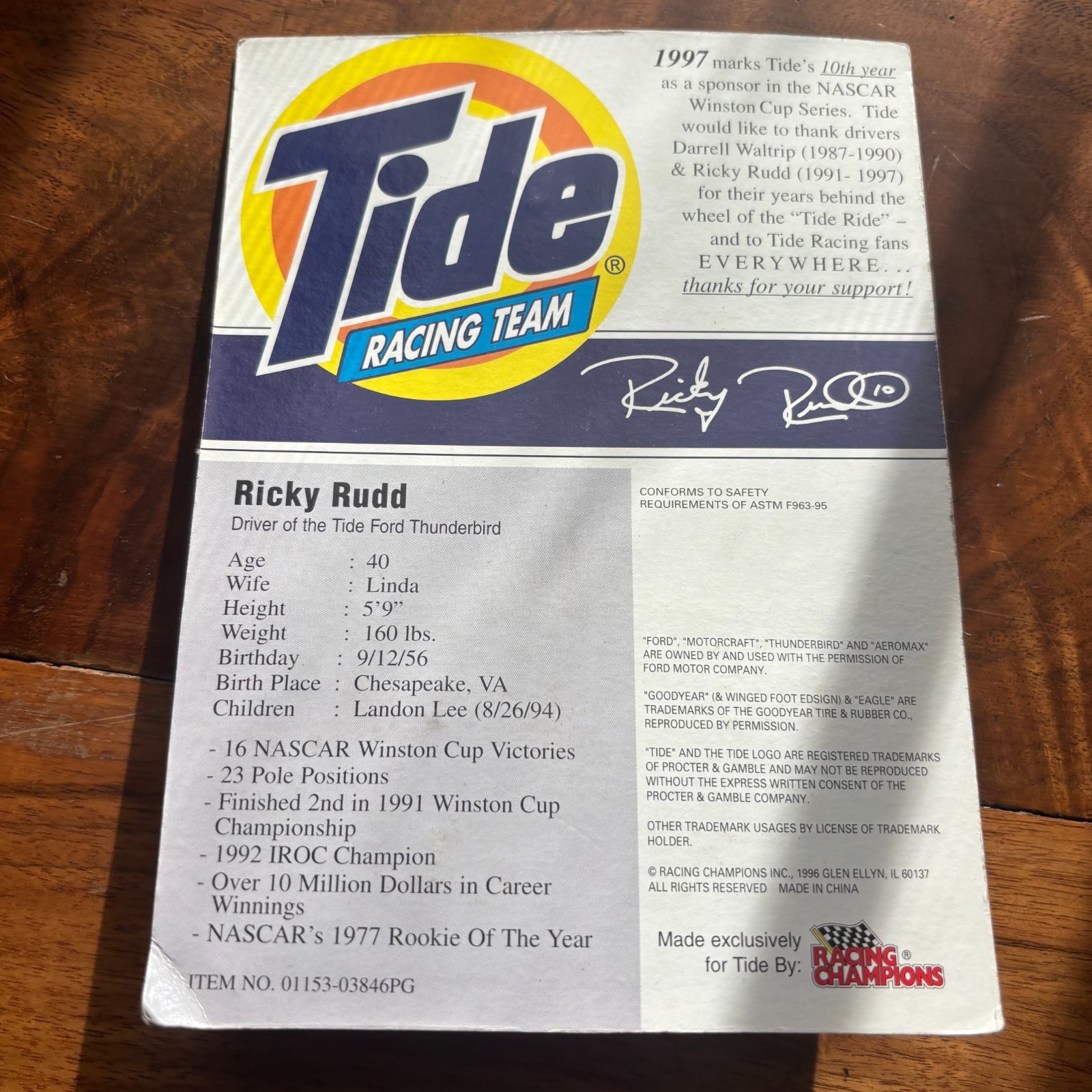 Ricky Rudd 1997 Racing Champions #10 Ricky Rudd 1997 Collectors Edition Tide NASCAR 1: ...