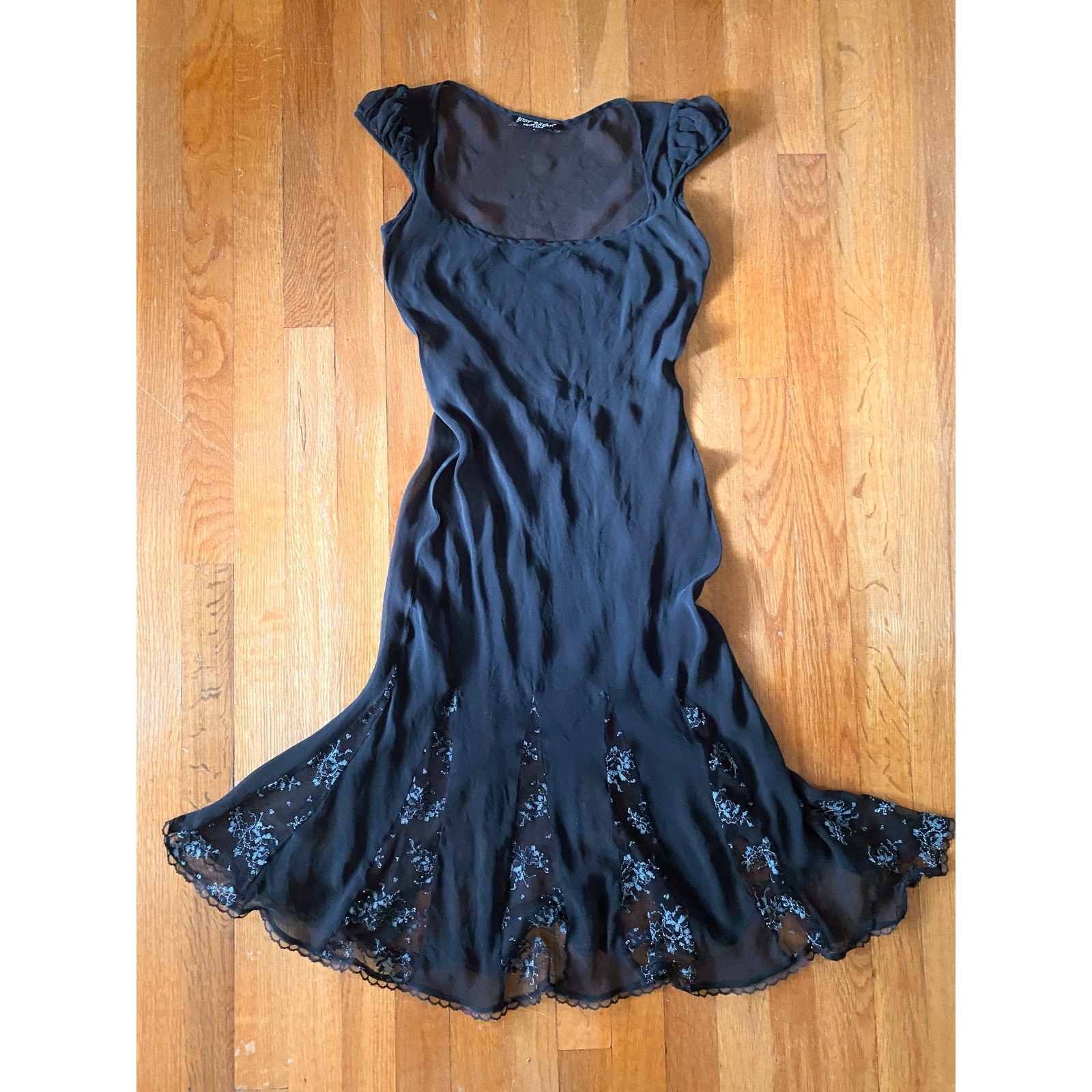RARE Vintage Betsey Johnson Y2K Sheer Black Silk Midi Dress