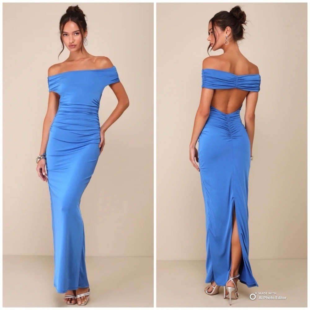 Lulus Large Brilliant Elegance Blue Off-The-Shoulder Backless Maxi Dress  NWT | eBay