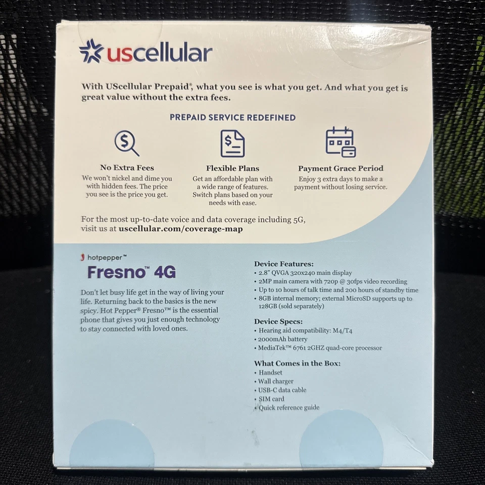 US Cellular Hotpepper Fresno 4G Black 2.8” 2MP 8GB Prepaid Flip Phone NEW SEALED - Image 2 of 3