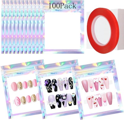 Yazabai 100PCS Empty Holographic Nail Storage 200 Count (Pack of 1), Laser 