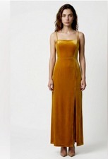 Jenny Yoo Quinn Gold Velvet Gown Size 14 Slit Maxi Slip Dress Wedding Guest 
