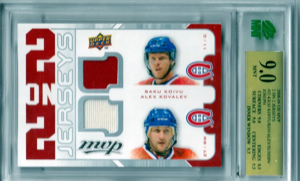 2008-09 Upper Deck MVP Two on Two Jrsys  Koivu/Kovalev/Sundin/Joseph MNT 9 MINT - Image 2 of 3