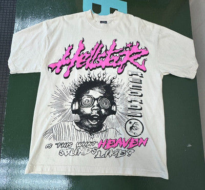 Hellstar Records Heaven Sounds Like Shirt, Size XL Beige/White Pink