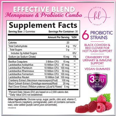 (2pack)Menopause Probiotics Supplement for Women Gummy with Cranberry, 3 Billion