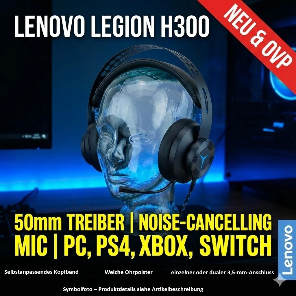 Lenovo Legion H300 Gaming Headset – 50mm Treiber, NC-Mic, PC/PS5/Xbox - Over-Ear Lenovo Legion H300 Gaming Headset – 50mm Treiber, NC-Mic, PC/PS5/Xbox - Over-Ear