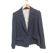 Tahari Arthur S Levine Navy Blue Textured Single Button Blazer Puff Shoulder 14