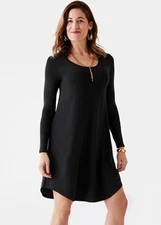 Matilda Jane Black Dress Sz S/M Midi Moments with you Paint It Red Floral Accent