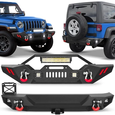Front or Rear Bumper w/Winch Plate LED Lights For 2007-2018 Jeep Wrangler JK JKU - Image 1 of 4