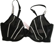 $69 Victoria's Secret Ver Sexy Sheer Shine Unlined Low-Cut Demi Bra 34DD Bling