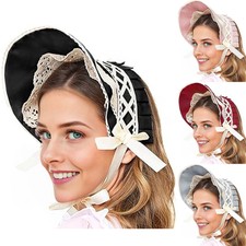 1Pcs Victorian Lace Bonnet Bow Hat Colonial Headwear Party Halloween Sun Cap