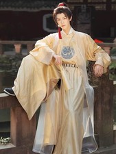 Chinese Style Traditional Clothing Men Robe Round Neck Ming Dynasty Hanfu Outfit