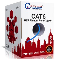 Cat6 Cable 1000ft Plenum 100 Copper 23AWG UTP Bulk Ethernet Cable Lan Wire Blue