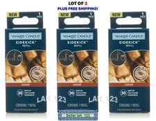 LOT OF 3 Yankee Candle Sidekick Refill~LEATHER~New+Fresh in Packaging~FREE SHIP!