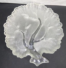 Hazel Atlas Orchard Crystal Snack Plates Tree of Life Frosted Glass Set of 4
