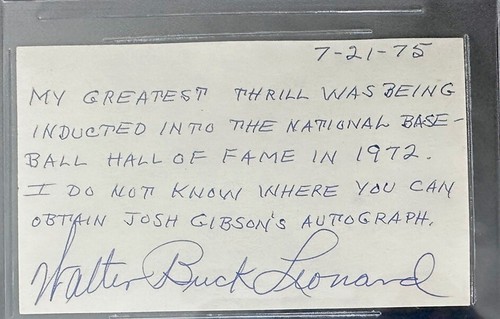 Walter Buck Leonard Signed Index Card W/ Josh Gibson Reference HOF Autograph - Picture 2 of 5