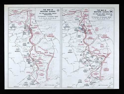 WWII Map 6th 12th Army Battle Aachen Belgium Germany Patton Rhine Sept-Dec 1944