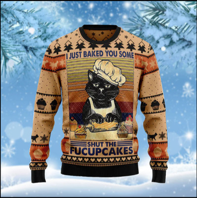 Funny Cat Bakes Cake Ugly Christmas Sweater
