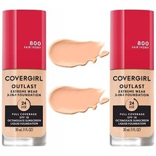 COVERGIRL Outlast Extreme Wear 3 In 1 Foundation 800 FAIR IVORY, 2-PACK  READ 