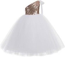 ekidsbridal One-Shoulder Sequin Tutu Wedding Dress Pink/White Size 2