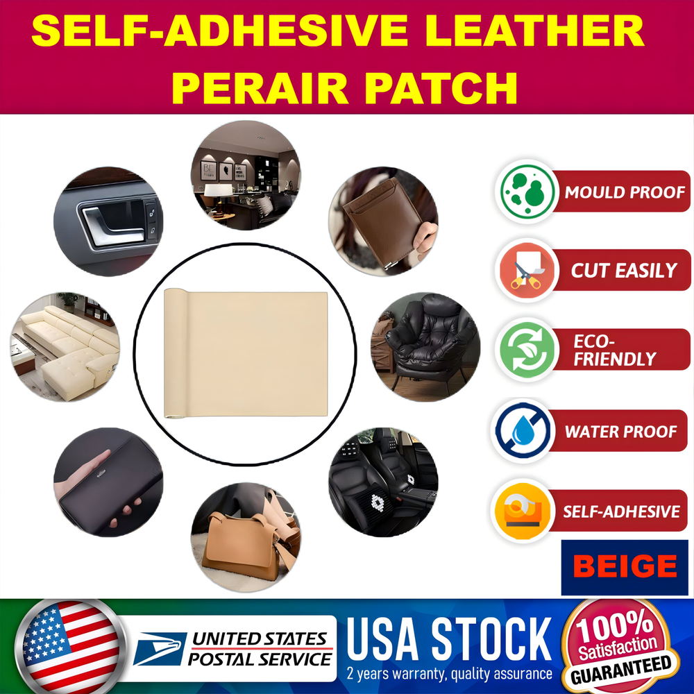 Beige Leather Repair Kit Self-Adhesive Patch on Sofa Auto For BUS CAR SUV TRUCK