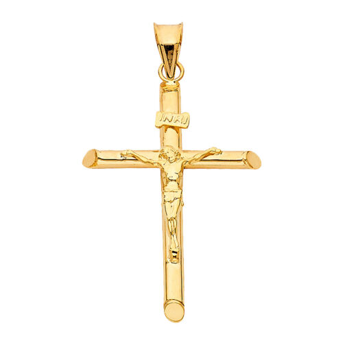 14 Karat echtes Gelbgold klassisches Kreuz Jesus Kruzifix religiöser Anhänger Männer Frauen - Bild 25 von 36
