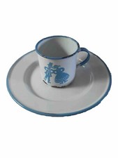 Antique Children's Enamelware, Cup And Plate, Sweden Toy Mug Blue