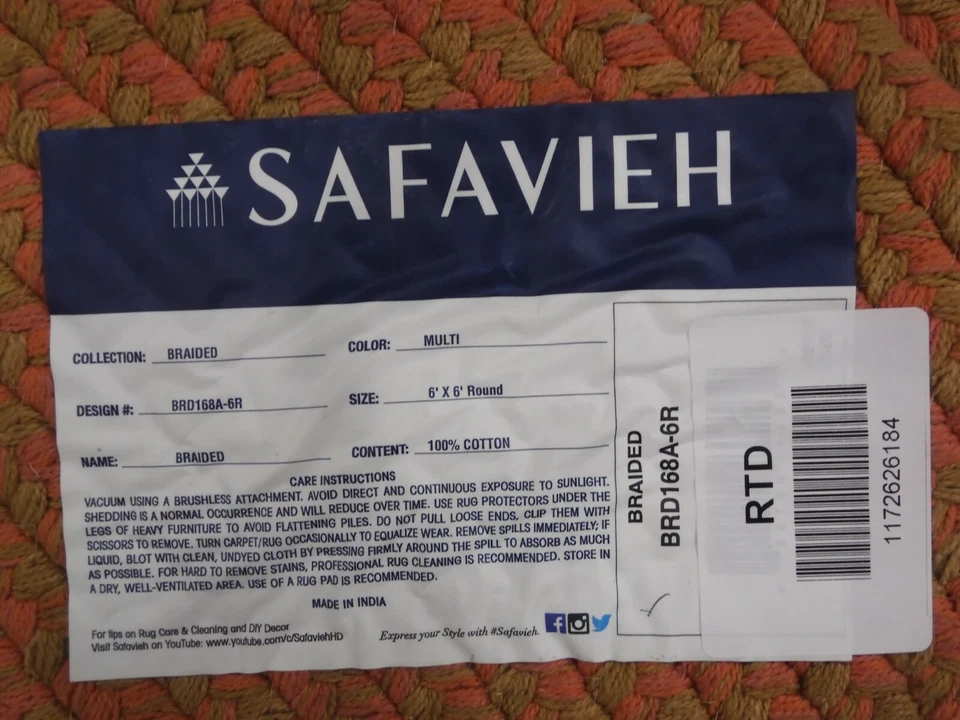 MULTI 6' X 6' Round Pulled Threads Rug, Reduced Price 1172626184 BRD168A-6R - Image 4 of 4