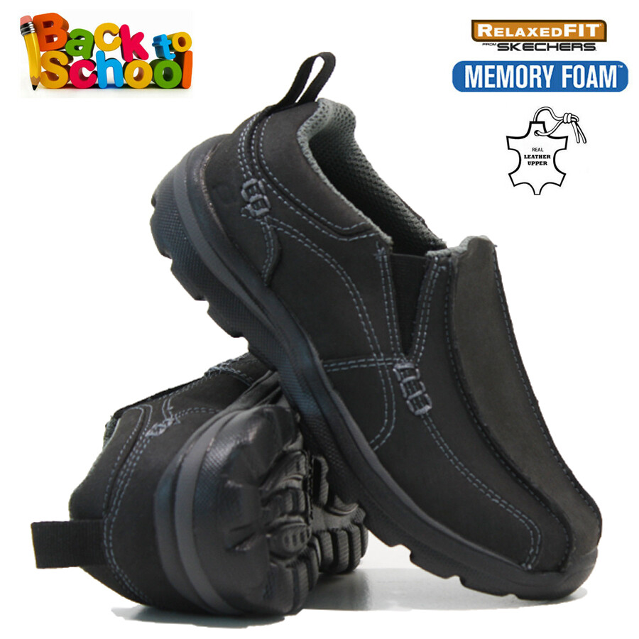 BOYS SKECHERS SLIP ON LEATHER MEMORY FOAM WALKING SCHOOL TRAINERS SHOES SIZE