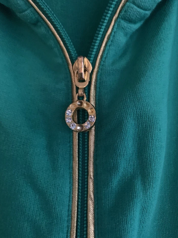 Quacker Factory Track Jacket Women 2X Green Bling Gold Zip Up Rocker Grandma* - Image 4 of 4
