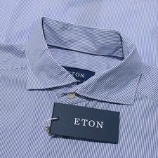 Eton NWT Casual Button Down Shirt Size 39 15.5 M Contemporary Blue/White Stripes