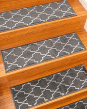 "Sydney" Cotton Gray, Carpet Stair Treads 9" x 29" Set of 13 With Adhesive
