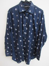 Bonobos Slim Fit Flower Floral Print Blue Long Sleeve Party Shirt 17.5/35