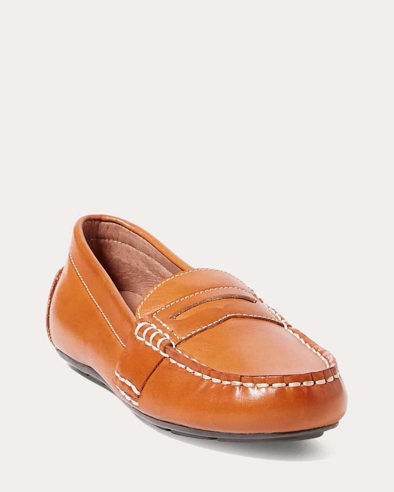 Polo Ralph Lauren Z3913* Mocasín Estilo Conducción Telly Cuero Marrón Niño Talla 4 M Foto 3 de 4