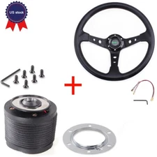 Universal 350mm 14" Racing Car 6 Bolt Steering Wheel with Hub Adapter US