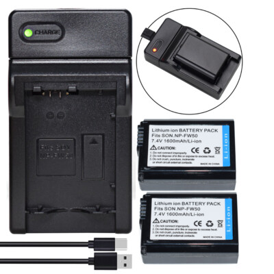 2x NP-FW50 Battery for Sony -A7R -A7R II -A7S -A7S II-A7 - A7II - RX10 +Charger