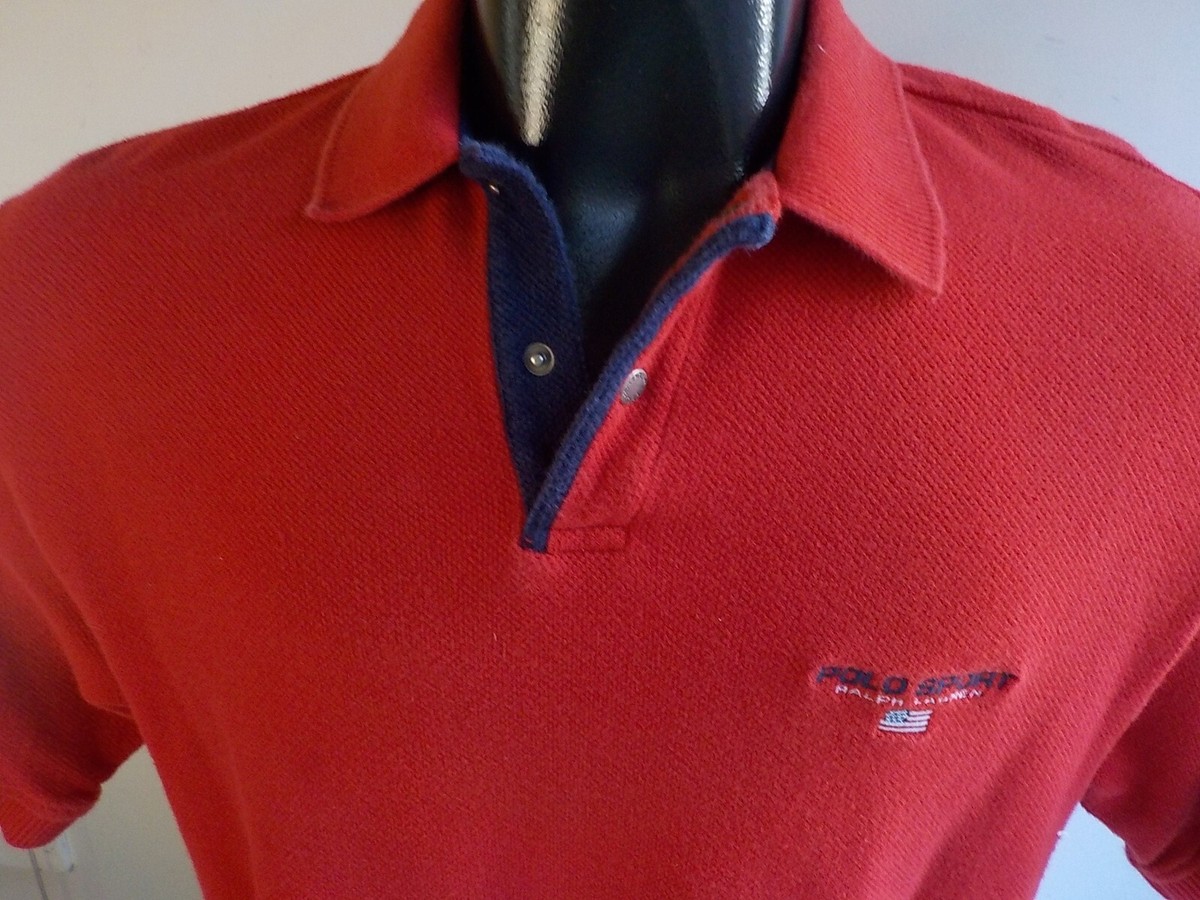 VTG POLO SPORT Ralph Lauren Short Sleeve Snap Close Polo Shirt Red