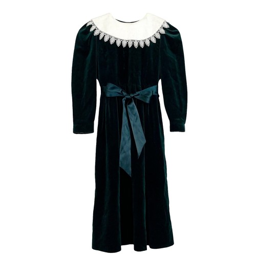 laura ashley green velvet dress Vintage 1980s Green Velvet Laura Ashley Dress SZ S-M main image 1