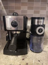 De'Longhi EC155 Espresso Machine and KRUPS Precision Flat Burr Grinder With Temp