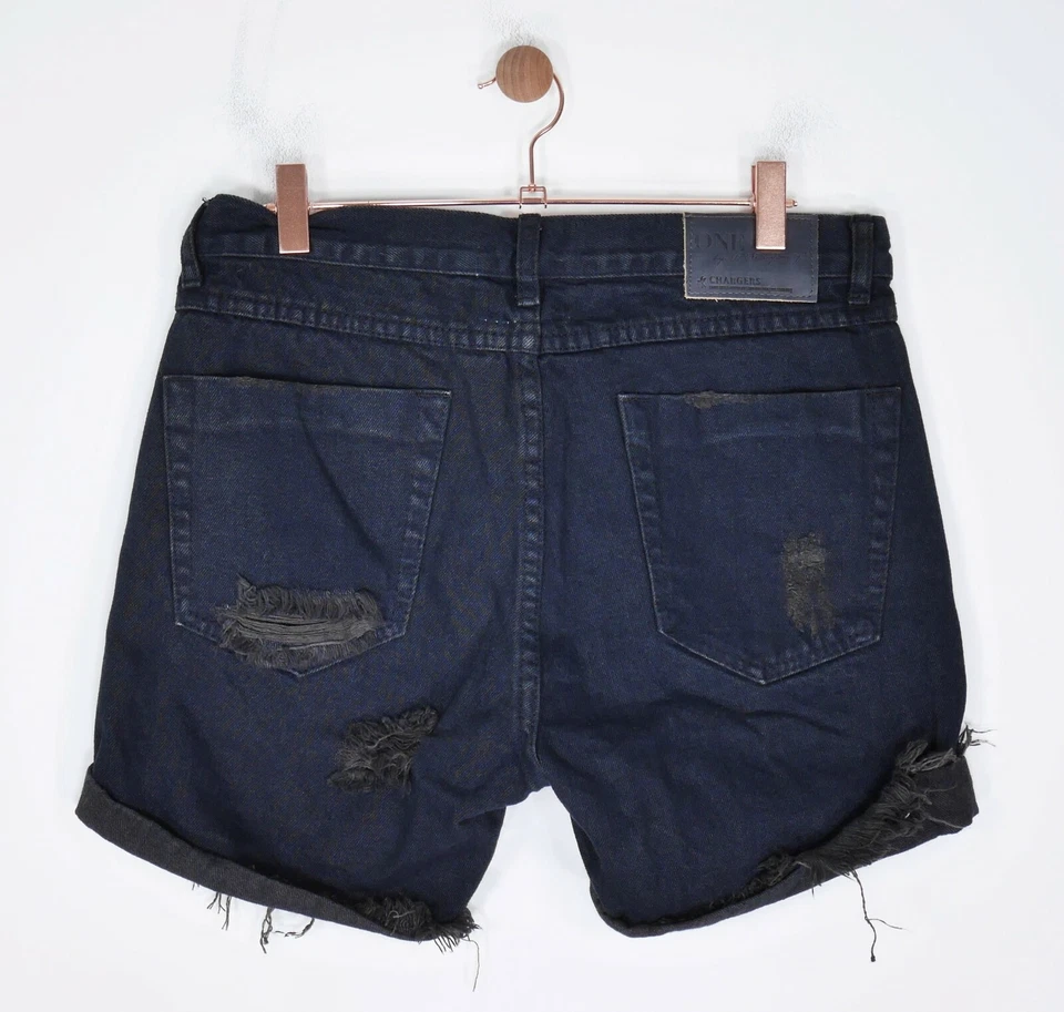 Pantalones cortos de jean One Teaspoon Chargers tiro bajo calce relajado en negro zorro - talla 25 Foto 3 de 4