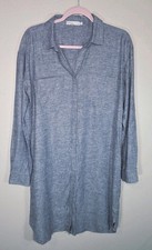 prAna Chambray Shirt Dress Hemp Blend Blue Long Sleeve Button Front Size M