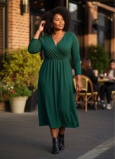 Women's LOFT Plus Green Long Sleeve Wrap Dress Size 16