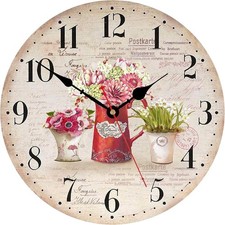 TAHEAT 8 Inch Plants Flowers Wall Clock, Small Vintage Shabby Chic Kitchen