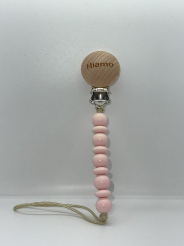 Custodia per ciuccio in silicone rosa e set clip per ciuccio in legno con perline | portabebè - Foto 4 di 4