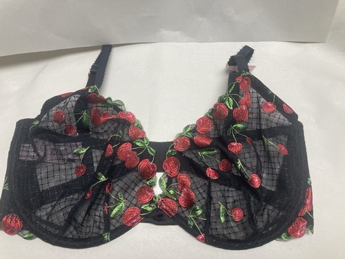 VS BH schwarz Kirsche tief geschnitten halb bestickt Spitze/Netz Gr. 36 DDD - Bild 3 von 9