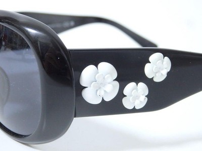 Chanel 5113 c.501/87 Black Camellia Coco Mark Oval Sunglasses