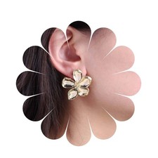 Bohemian Large Flower Stud Earrings Gold Enamel Flower Earrings Flower Petal Ear