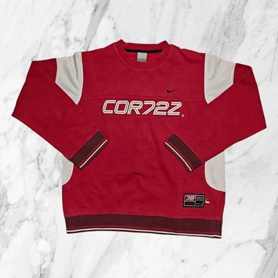 NIKE Vintage Cortez 72 Sweat Homme Grande Logo Brodé Rouge Col Rond Taille M - Photo 1/4