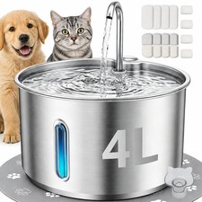 GULUNOOK 4L Dog Cat Water Fountain, USB Powered, Stainless Steel Tray
