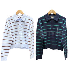 UNIQLO Smooth Cotton Polo Sweater Striped S-3XL Collared Women 484503 NWT